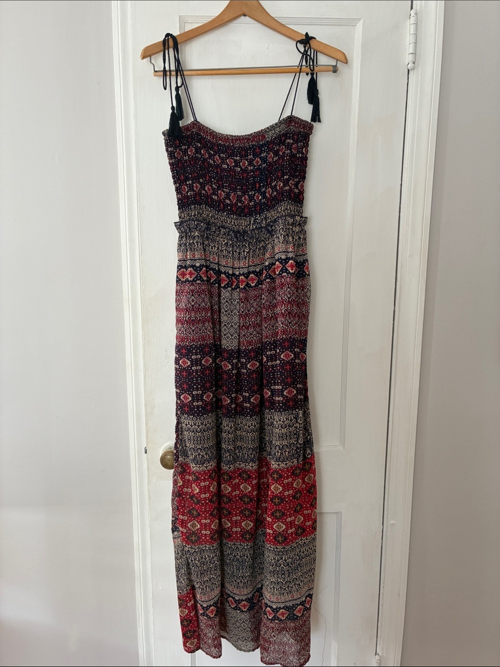 miami Red and Black Patterned Maxi Dress with Tie Straps